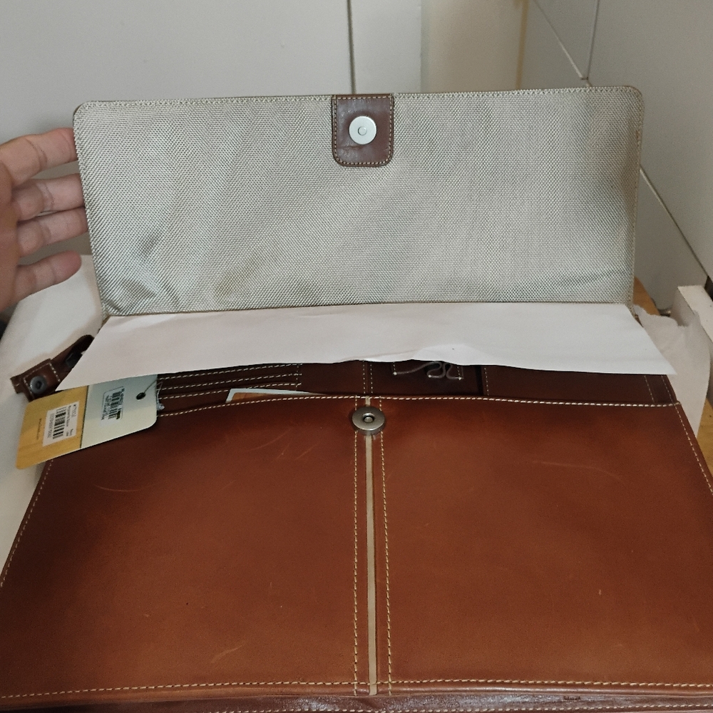 Fossil Courier Case Brown Portfolio Pouch Clutch Briefcase Storage Leather Displ - Picture 9 of 16